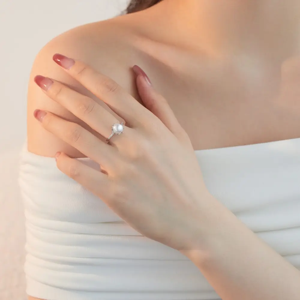 Dylam прекрасное ювелирное 925 стерлингового серебра круглой формы короны кубический цирконий Кольца для женщин свадебное кольцо с пресноводным жемчугом
