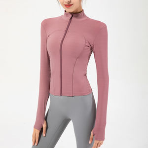Stand Neck Full Sleeve Zipper <b>Yoga</b> <b>Jacket</b> Seamless Breathable Spandex Polyester Women's Activewear Top - Product Image 4