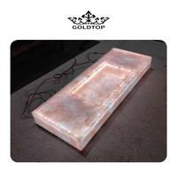 Pierre de quartz rose personnalisée, comptoir de salle de bain rétroéclairé en quartzite, pierre translucide, plan de toilette en quartz rose, lavabo