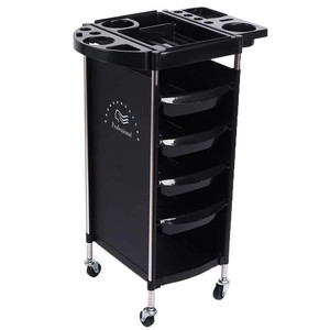 Carrito de Salón Multifuncional de Metal Negro con Ruedas, Carrito para Peluquería, Organizador con Ruedas, Estación de Barbería 90x18x38cm - Product Image 1