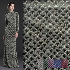 <span class=keywords><strong>Tela</strong></span> de Terciopelo Jacquard con Relieve 3D, Hilo Metálico Plateado, Tacto Suave y Fluido, para Vestidos - Product Image 1
