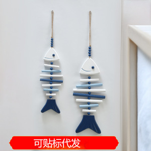 ประติมากรรมปลาไม้สไตล์เมดิเตอร์เรเนียน ลายทางสีฟ้าขาว ของตกแต่งบ้านแบบแขวน - Product Image 5