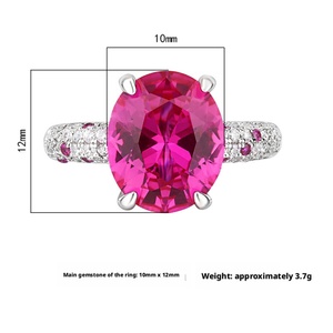 Bijoux de mode écologiques en cuivre, anneaux de doigt avec grosse pierre en zircon rouge et bleu de 10*12 mm pour femmes, look audacieux - Product Image 2