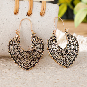 Boucles d'oreilles pendantes géométriques en alliage, plaqué bronze antique, style bohème, bijoux de fête pour femmes - Product Image 4