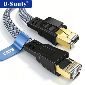 Nylon Braided Flat Cat8 SFTP <b>Ethernet</b> <b>Cable</b> 40Gbps 2000MHz Gold Plated RJ45 Pure Copper Patch Cord For Server Rack Data Center - Product Image 1