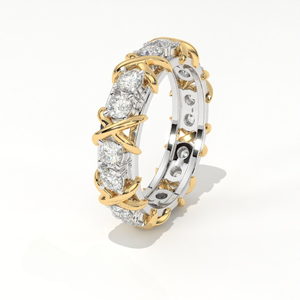 แหวนเพชรสองสีทอง 9K แบบ Eternity Band สไตล์ Mid-century ดีไซน์ Cross Link ประดับเพชร - Product Image 2