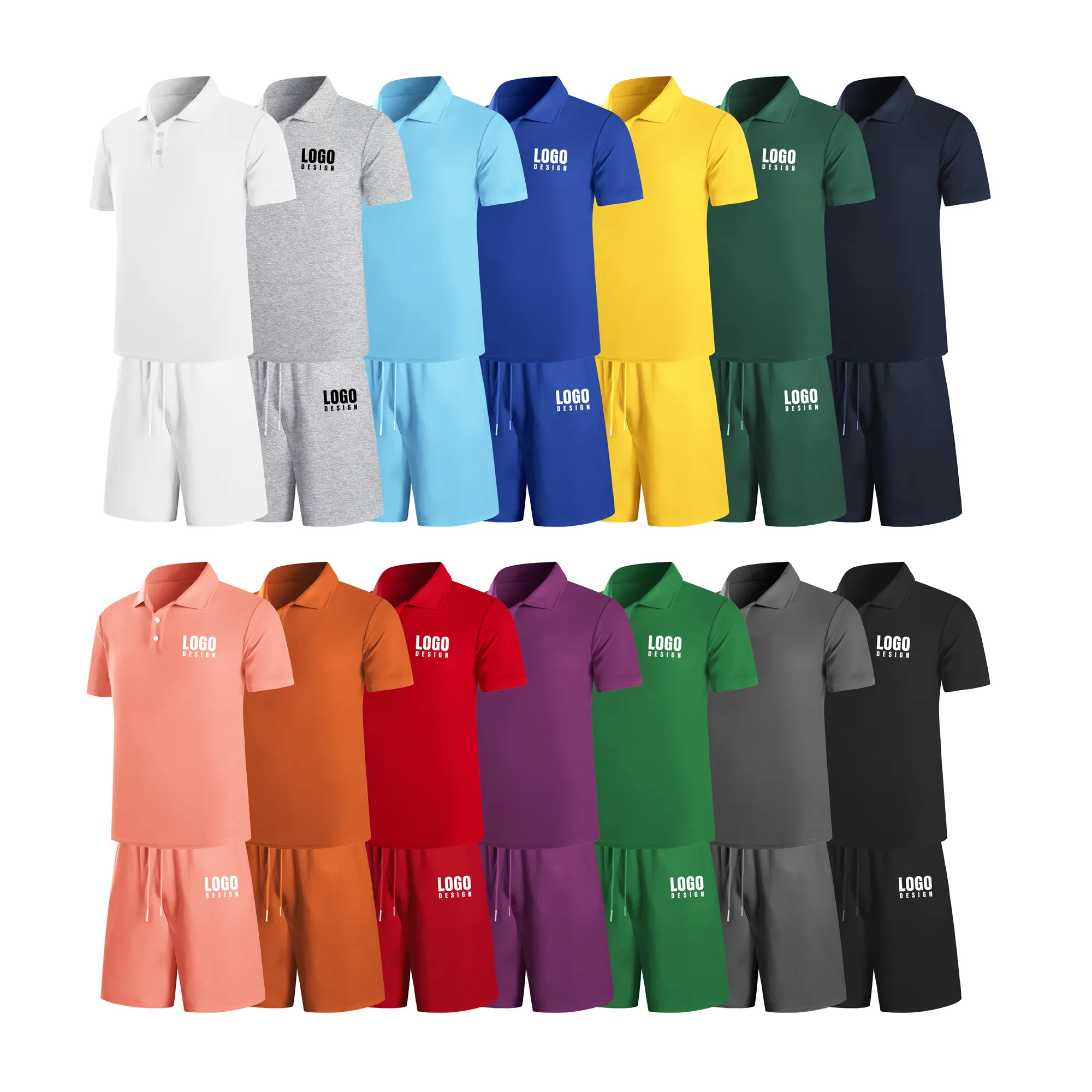 Sweatsuit Slim Sweat Summer Short Wholesale Custom Logo 2 Piece Design Sport Polo T Shirt Shorts Men Set