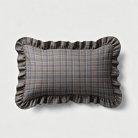 Housse de coussin à volants à carreaux bleus et marron, style vintage, pour décoration rustique de la maison