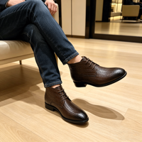 Bottes Chelsea classiques de luxe pour hommes, à lacets, plateforme, en cuir véritable, fabriquées à la main, antidérapantes, rehaussantes, tendance