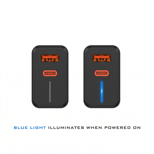 EU Plug Black 25W Quick Charger LED Strip Light Charging Head PD Function Dual USB a QC3.0 Type-C Port Wall Charger