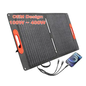 Outdoor travel folding solar charger 100w 120w flexible foldable hdpe plastic handle portable solar panel