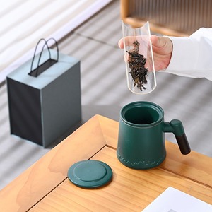 Green Ceramic <b>Tea</b> Cup with Lid and <b>Infuser</b> Handle Porcelain <b>Tea</b> <b>Mug</b> Custom Coffee and <b>Tea</b> Drinkware - Product Image 2