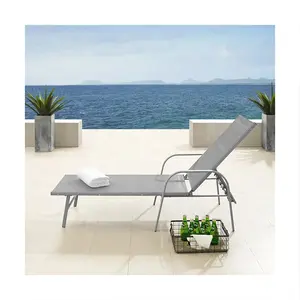 LIFE ART Modern Steel Textilenes Fabric Outdoor Chaise Lounge Sun Loungers Pool Lounge Chair With Wheel