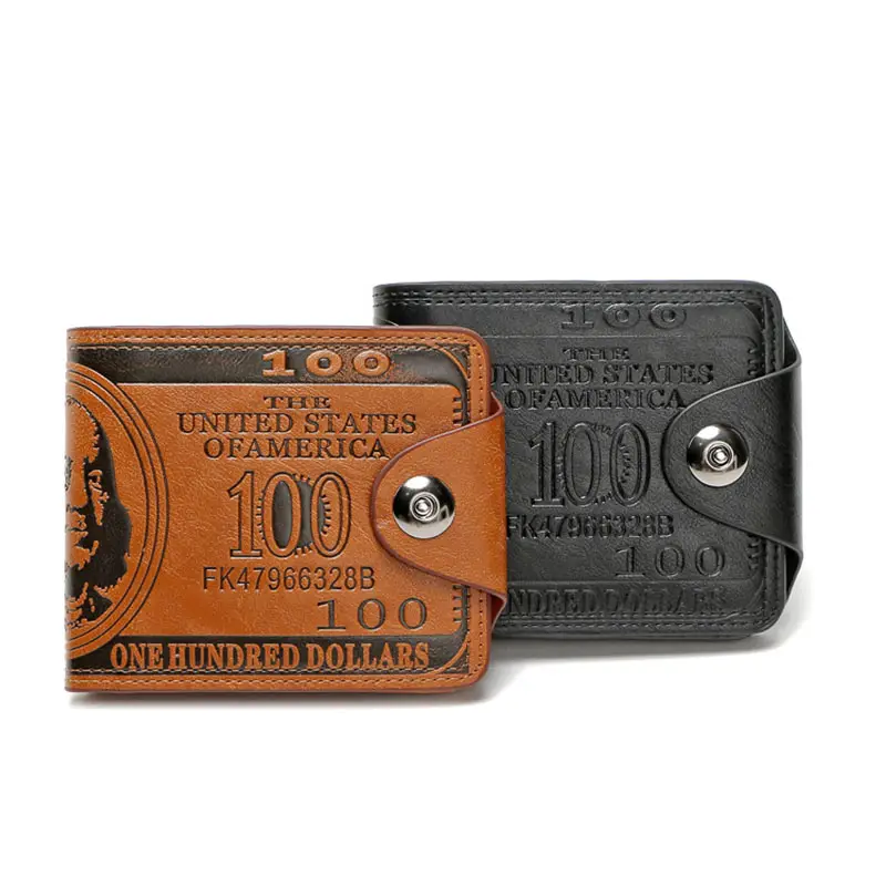 Billetera delgada de cuero PU para hombre, Cartera de diseño corto a la moda, con billetes de 100 dólares de los Estados Unidos