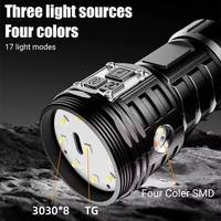 Lampe torche tactique LED COB rechargeable par USB, 9 LED, super puissante, avec lumière latérale UV, corps en ABS, faisceau puissant