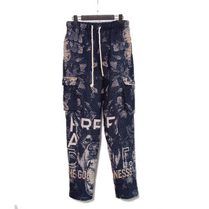 중국 제조업체 맞춤 디자인 로고 탄성 미드 힙합 만화 반바지 면 혼방 자카드 직조 태피스트리 바지 친환경 - Product Image 2