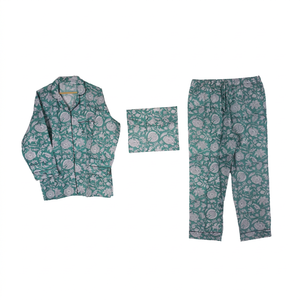 Women's Organic Cotton Soft Floral Hand Block Printed <b>Pyjama</b> Set Morning Yoga Lounge Wear Breathable Spring <b>Summer</b> Autumn Winter - Product Image 1