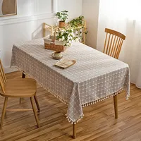 Hochwertige bestickte Tischdecken Kunden spezifische Tischdecke aus Baumwoll leinen mit Quasten