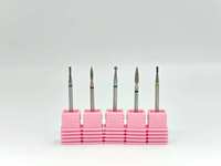 JadeNail Brocas de Carburo de Tungsteno Plateadas 5 en 1 con Dientes Cruzados Especiales, Punta Plana Cónica para Pulir Puntas de Uñas Acrílicas