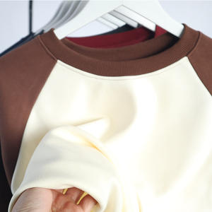 300 gram 100% katun anti-pilling padat rajutan Amerika Retro jahitan kaus oblong Pullover bahu lengan panjang - Product Image 3