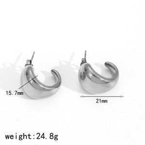 Geometric C-Shaped Stainless Steel Earrings Gold <b>Silver</b> <b>Studs</b> For Women Fashion Jewelry - Product Image 5