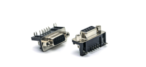 ขั้วต่อ D-SUB 9P แบบตัวเมียสำหรับ PCB แบบงอ: DR-9S แบบตัวเมีย ล็อคแบบง่าม ฉนวนสีดำเคลือบทองบางส่วน 90 องศา - Product Image 2