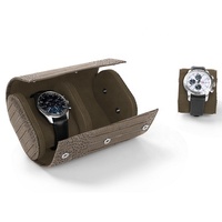 Boîtier de montre en cuir véritable d'unité centrale de luxe voyage 2 fentes rouleau de montre de crocodile de liège