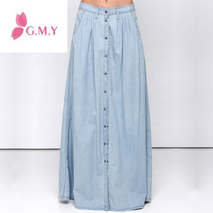 Fantastica Gonna Lunga in Denim a Vita Alta e Svasata, Motivo Uniforme, Casual con Bottoni, Traspirante, Taglie Forti per Adulti, Vendita all'Ingrosso - Product Image 1