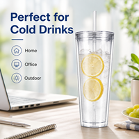Gobelet réutilisable personnalisé en gros de 24 oz en plastique PC transparent à double paroi avec couvercle et paille, tasse à café glacé réutilisable