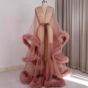 <span class=keywords><strong>Vestaglia</strong></span> Rosa Pallido con Piume, Abito <span class=keywords><strong>da</strong></span> Cerimonia Nuziale in Tulle Trasparente, Vestito <span class=keywords><strong>da</strong></span> Festa - Product Image 2