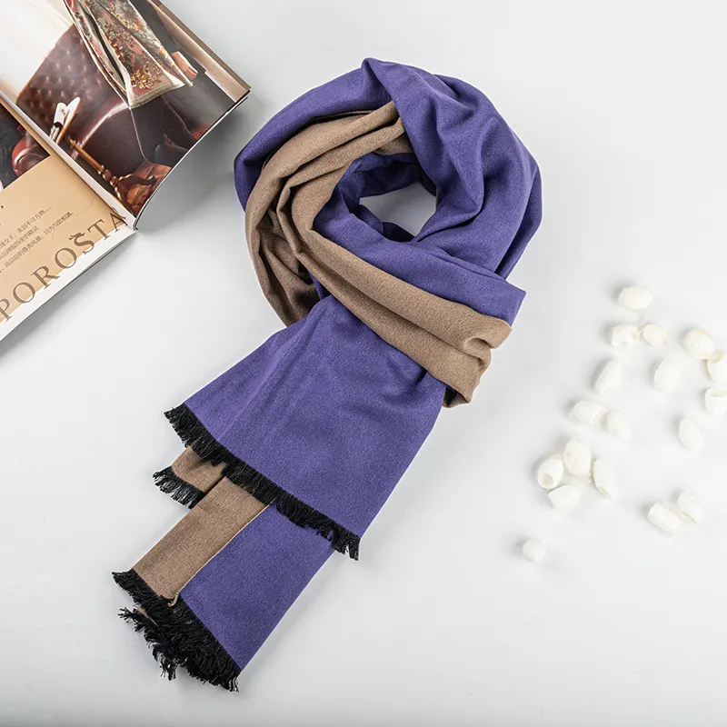 Bespoke Plain Winter Scarves 100% Pure Silk Brushed Double Sided Reversible Big Size Long Scarf With Tassel Shawl