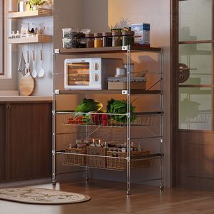 Étagère de rangement de cuisine 4 niveaux multifonctionnelle avec paniers coulissants pour four à micro-ondes - Product Image 1