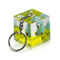 Cube forme carrée personnalisé liquide porte-clés acrylique eau huile Anime porte-clés liquide flottant porte-clés porte-clés cadeaux promotionnels