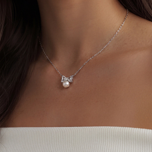 Collar de Perlas de Agua Dulce de Plata S925 con Colgante de Lazo de Circonita Cúbica, Joyería Dulce y Elegante, Regalo para Mujeres y Niñas - Product Image 5