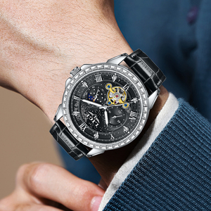 <span class=keywords><strong>Montre</strong></span> automatique LIGE LG6828 ciel étoilé pour <span class=keywords><strong>homme</strong></span>, bracelet en cuir noir, squelette, mécanique à <span class=keywords><strong>remontage</strong></span> automatique, luxe, lumineuse, cadeau - Product Image 4