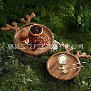 Yu Feifan Acacia Antler <b>Tray</b> Solid Wood Fruit <b>Snack</b> <b>Tray</b> With Handle For Outdoor Picnic Serving - Product Image 1