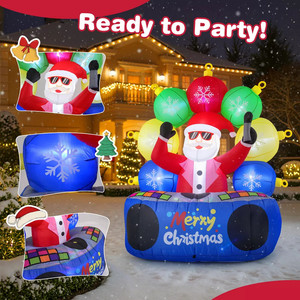 Père Noël Gonflable <span class=keywords><strong>DJ</strong></span> de 1,80 m pour Fête de Noël, Décoration Lumineuse Musicale Rotative - Product Image 2