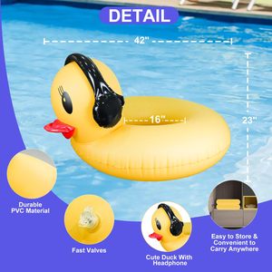 Bouée de piscine gonflable canard tendance avec lumières LED, alimentée par énergie solaire, 42 pouces, grande bouée animale pour adultes, valve rapide - Product Image 6