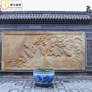 Relieve de pared de piedra con escultura de Jiahua, diseño de loto y peces, mural decorativo de estilo chino. - Product Image 4