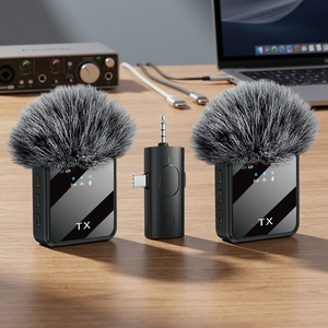 Microphone cravate sans fil 3-en-1 modèles K8 et K9, emballé, pour reportages mains libres sur téléphones mobiles pour interviews de rue - Product Image 4