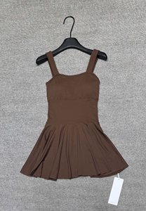 Abito Estivo da Yoga per Donna con Spalline Sottili, Vita Alta e Gonna Plissettata, Traspirante per Fitness e Allenamento, Blu/Rosa/Marrone/Blu Scuro/Grigio - Product Image 3