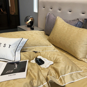 ODM/OEM Chất lượng cao sang trọng Ai Cập bông <span class=keywords><strong>Jacquard</strong></span> <span class=keywords><strong>Comforter</strong></span> Bìa Vua Kích thước tấm Ga Trải Giường màu vàng bedding <span class=keywords><strong>Set</strong></span> - Product Image 4