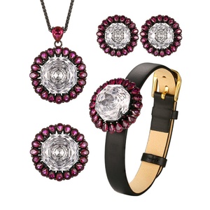 Fashion Eco-friendly Copper Black Gold Plated 16-10MM White Zircon Pendant <b>Earrings</b> Ring Bracelet 4 Pcs Jewelry Set for Gift - Product Image 1