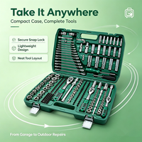 Ensemble d'outils à douilles de 216 pièces, boîte en plastique verte, kit d'outils manuels pour la réparation automobile, la réparation domestique, boîte à outils combinée pour mécanicien
