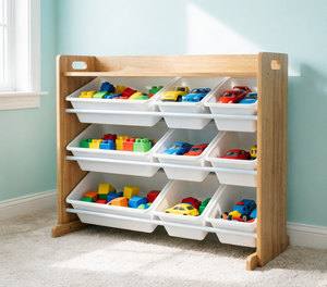 Organisateur de rangement pour jouets avec 9 bacs amovibles pour la salle de jeux des enfants, 3 niveaux avec étagère supérieure pour l'<span class=keywords><strong>organisation</strong></span> des jouets des tout-petits - Product Image 3