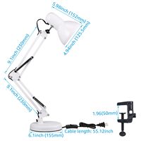 Lampe de bureau architecte réglable bras oscillant avec pince en métal robuste 3 Modes de couleur lumière de travail à intensité variable pour étude de studio de bureau