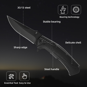 Cuchillo Plegable de Supervivencia para Caza al Aire Libre con Mango de Acero Negro Personalizado, Venta al Por Mayor HL - Product Image 4
