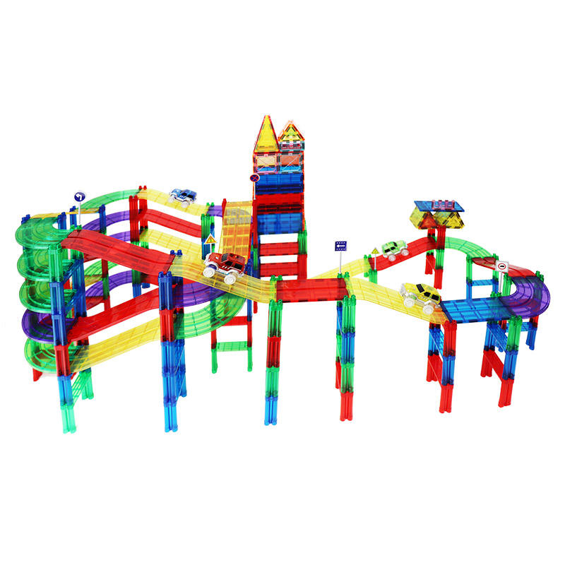 Toy Blocks Track Wellbbplay 80PCS Magnetic Track Car Toy Set Magnetic Tiles Building ...