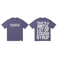 Kaos Pria Lengan Pendek Katun Cetak Gaya Hip-hop Heavy Washed, Model Longgar, Motif Cough Syrup American, Trendi