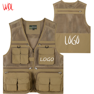 Maatwerk Logo Zomer Outdoor Vest Heren 100% Katoenen Cargo Rits Multi Pocket Vest